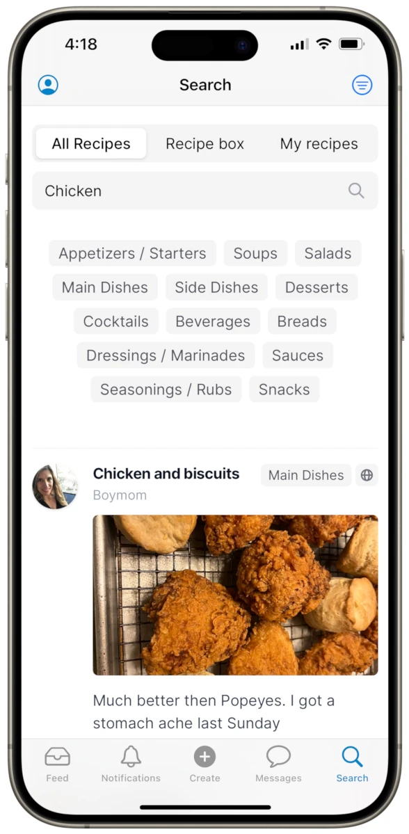 Screenshot of Saverd's recipe app on the iPhone showing search results and filtering options